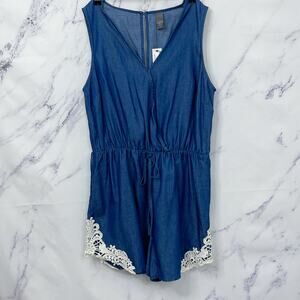 Boutique Chambray Romper with Crochet Detail | 1X